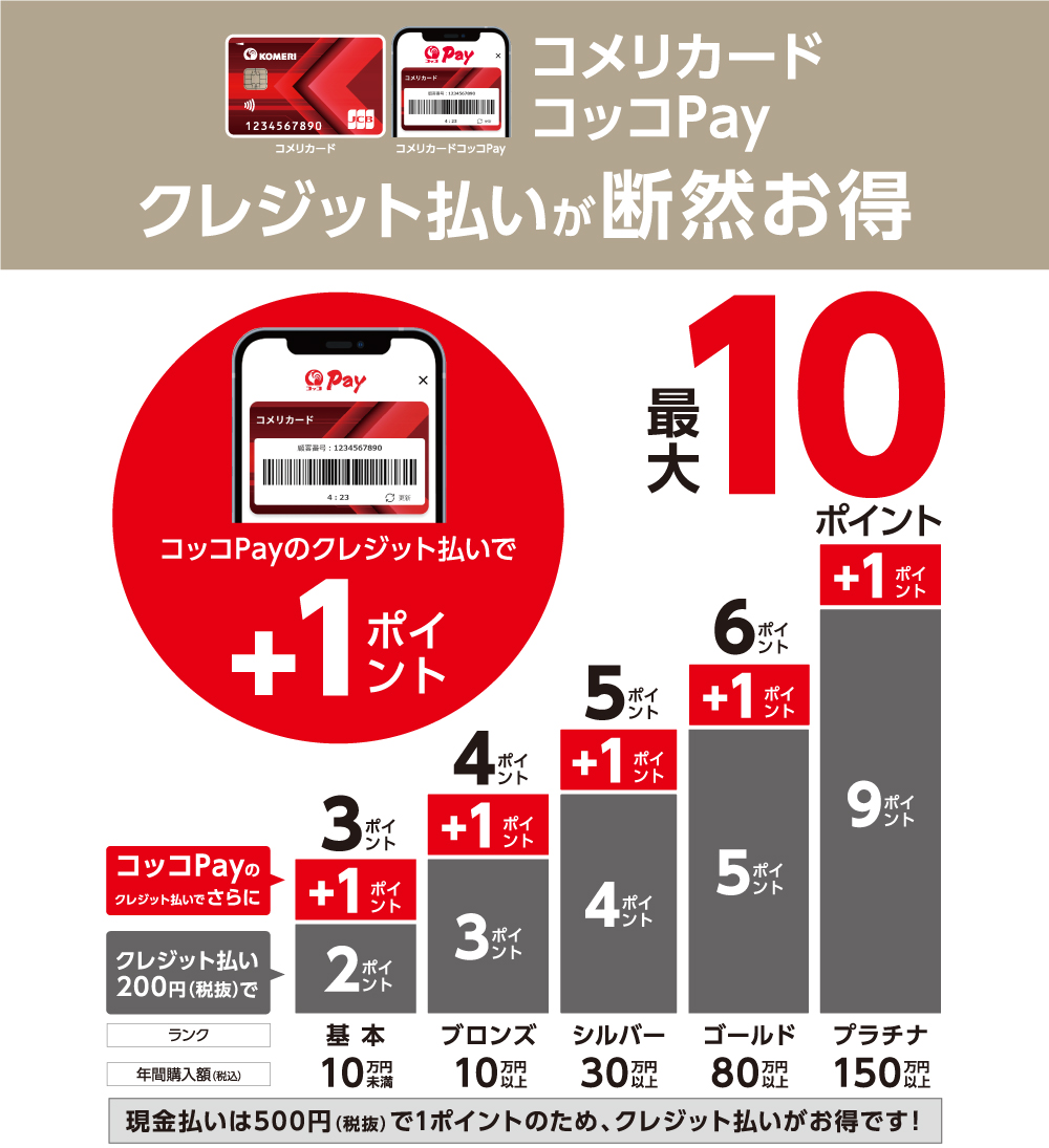 コッコPayのクレジット払いで+1ポイント